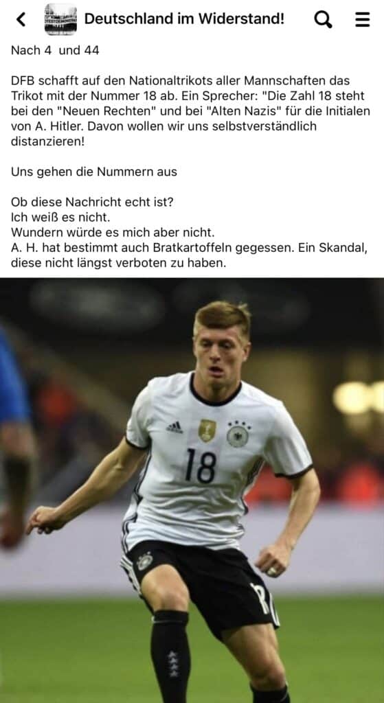 Fußballtrikots und nationalsozialistische Symbole: Eine gefährliche Verwechslung? – mimikama.org Fußballtrikots und nationalsozialistische Symbole: Eine gefährliche Verwechslung? - Screenshot aus den sozialen Medien