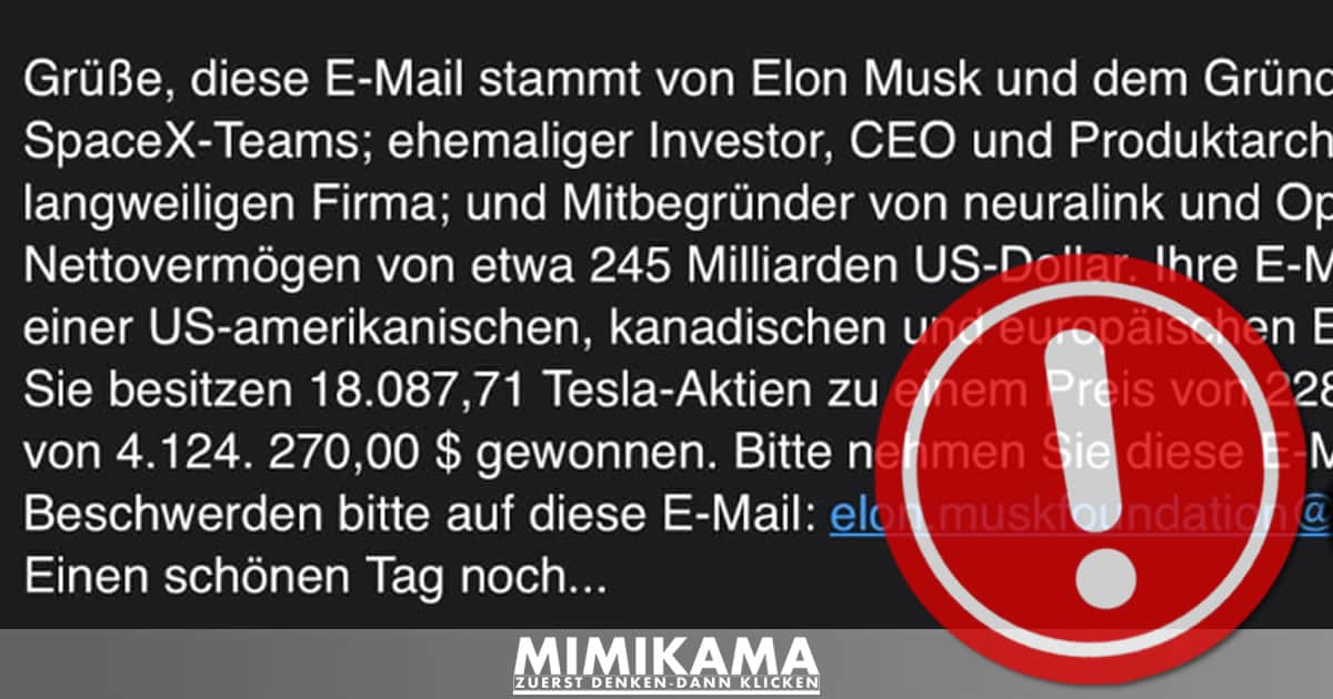 Elon Musk versendet keine E-Mail mit Millionenversprechen