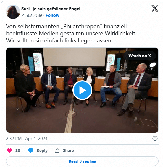 Gibt Bill Gates Milliarden für Medienkontrolle aus? Die Wahrheit über Fördergelder – mimikama.org Screenshot des Videos mit der Behauptung auf X (hier archiviert)
