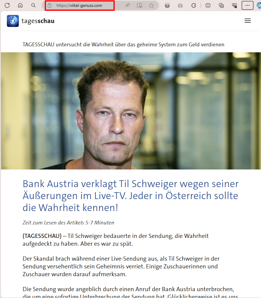 Tagesschau-Fake: Oder ist Til Schweiger jetzt Finanzexperte? – mimikama.org Screenshot der gefälschten Tagesschau-Seite