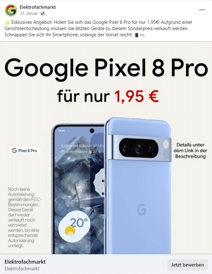 Google Pixel 8 Pro für 1,95 Euro