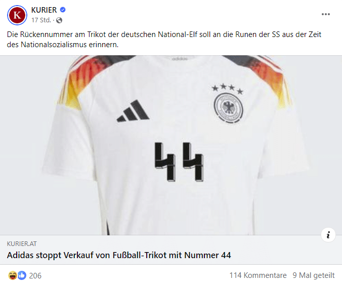 Kein Aprilscherz: Kontroverse um Adidas-Trikot Nummer 44 – mimikama.org Kein Aprilscherz: Kontroverse um Adidas-Trikot Nummer 44 – mimikama.org