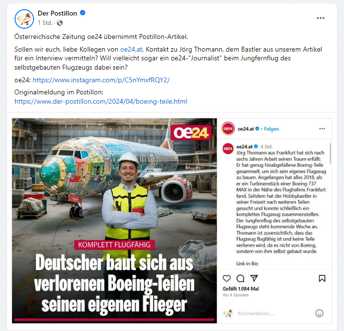 Österreichische Zeitung oe24 übernimmt Postillon-Artikel