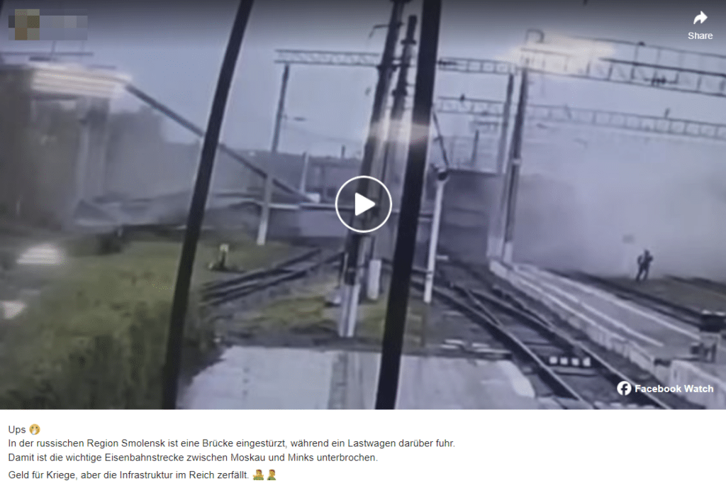 Brückeneinsturz Smolensk: Aktuelles Unglück oder altes Video? – mimikama.org Screenshot Facebook
