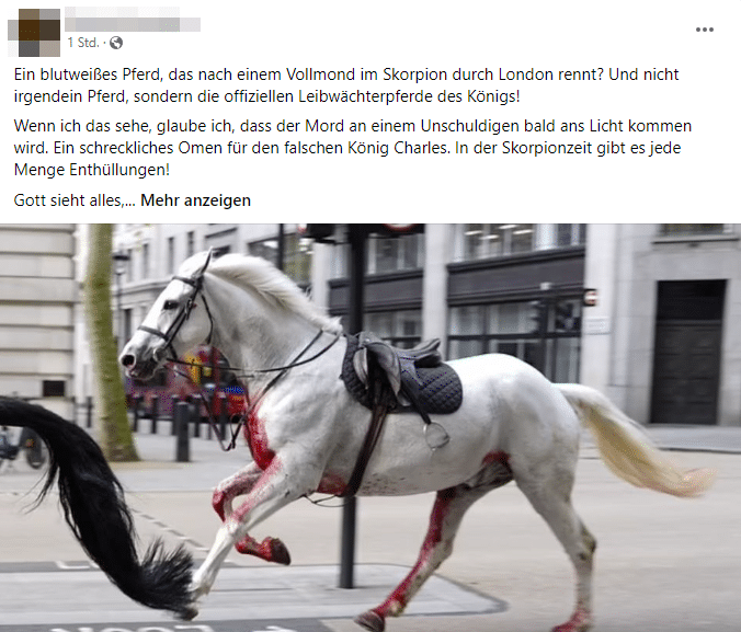 Alarm in London: Pferde verursachen Ausnahmezustand – mimikama.org Screenshot Facebook