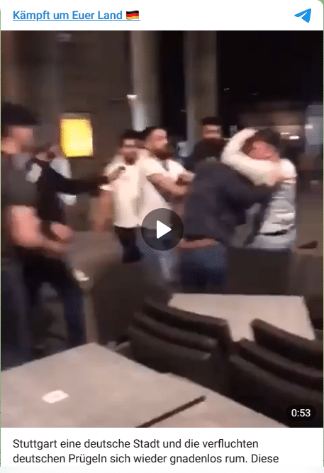 Ist das virale Schlägerei-Video aus Stuttgart wirklich aktuell? – mimikama.org Screenshot des fraglichen Videos auf Telegram (hier archiviert)