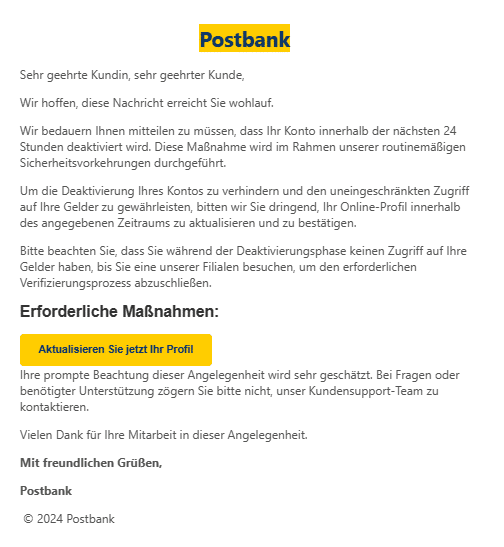 Gefälschte E-Mail der Postbank