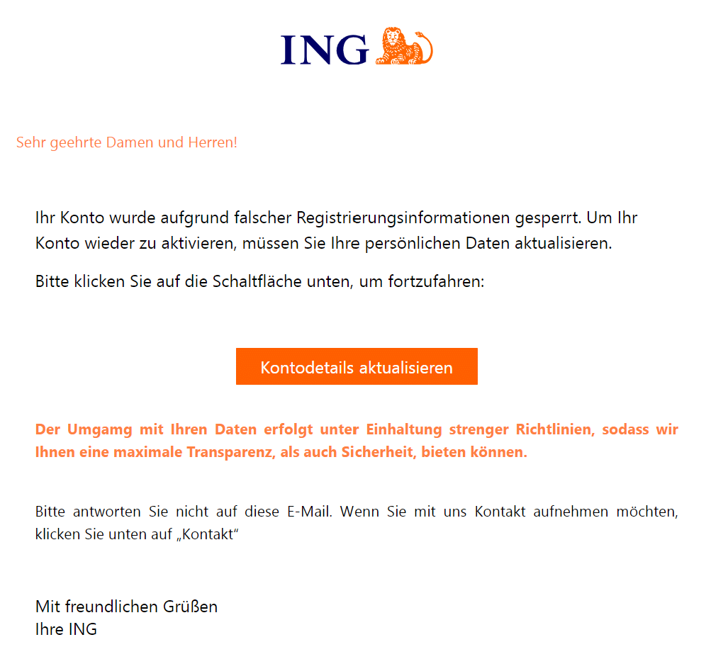 Gefälschte E-Mail der ING-DiBa