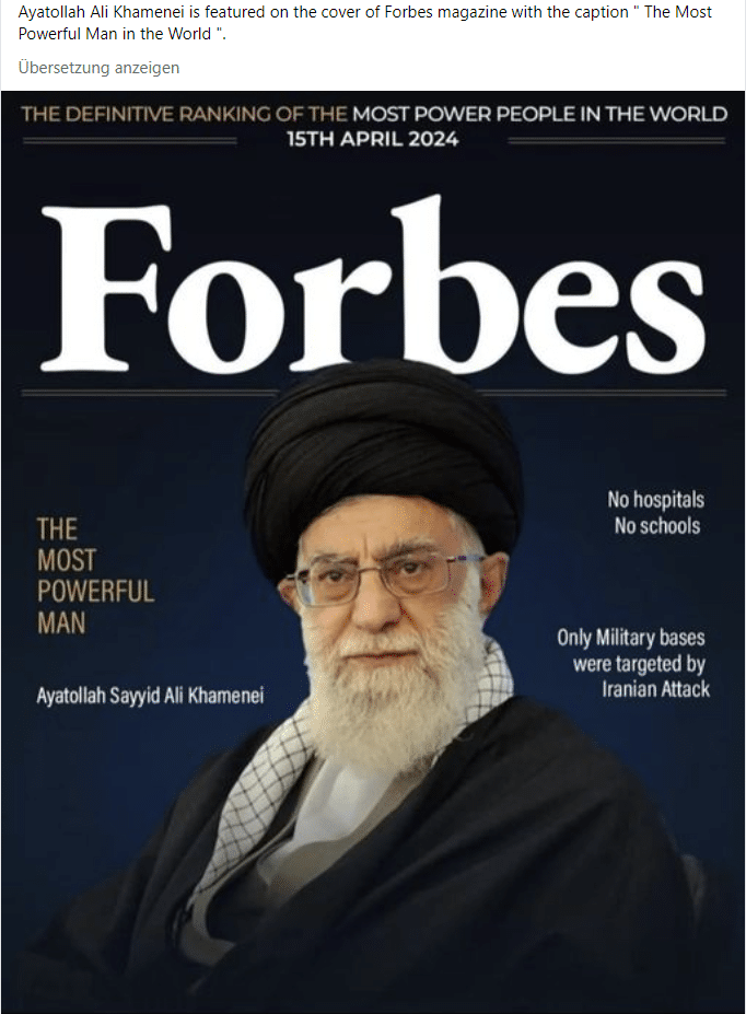 Fälschung: Kein Forbes-Cover für Khomeini – mimikama.org Screenshot Facebook
