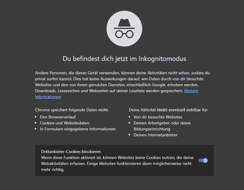 Screenshot Google Chrome Inkognito-Modus