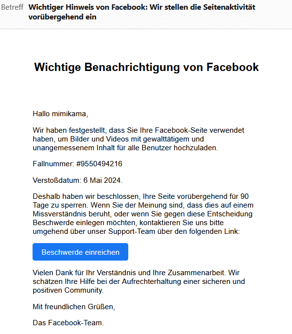 Warnungen von Facebook
