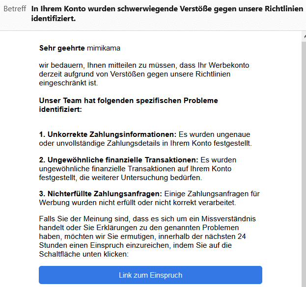 Warnungen von Facebook