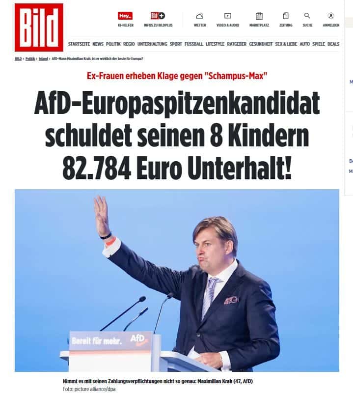 Screenshot manipuliert: Kein echter "Bild"-Artikel über AfD-Politiker Krah - Screenshot des angeblichen "Bild"-Artikels aus den sozialen Medien