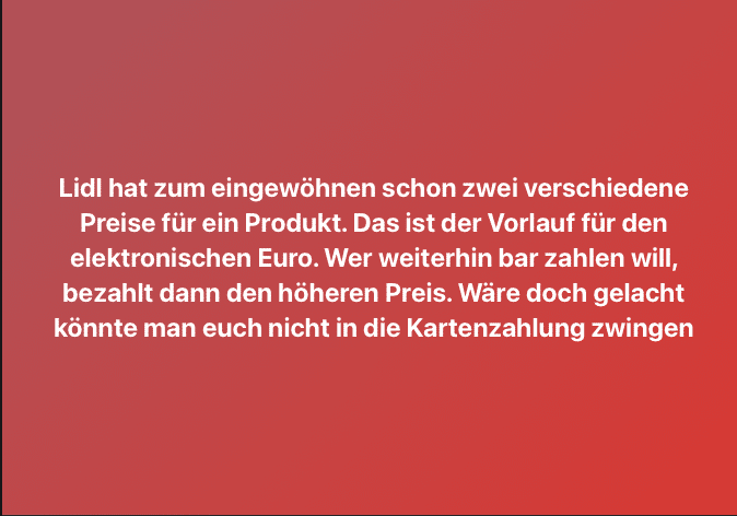 Keine Bargeldabschaffung bei Lidl durch neue Preisschilder – mimikama.org Keine Bargeldabschaffung bei Lidl durch neue Preisschilder - Screenshot der Behauptung aus den sozialen Medien