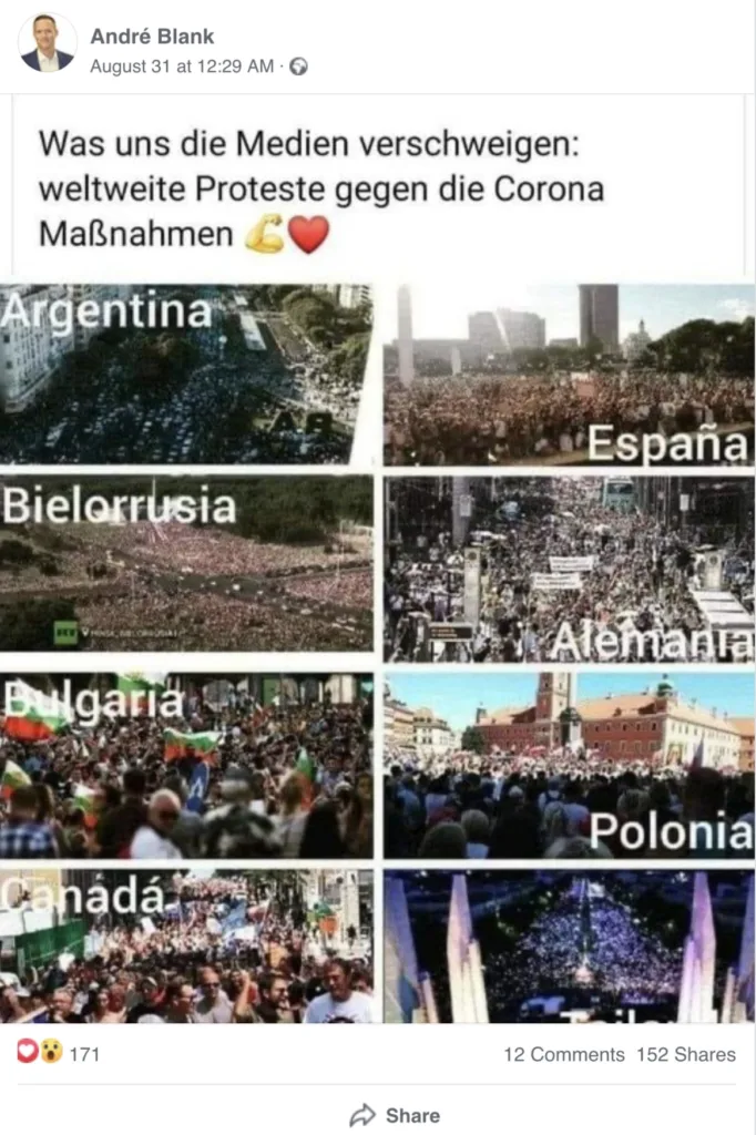Missverständnisse bei Protestfotos: Nicht alle betreffen Corona-Maßnahmen - Screenshot aus den sozialen Medien