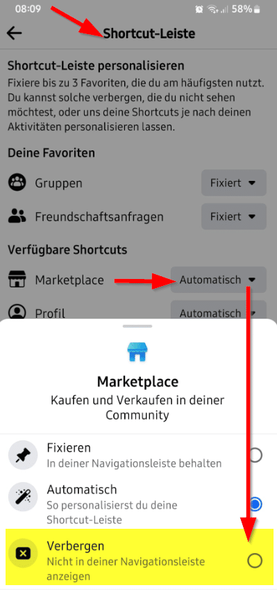 Facebook Marketplace öffnet sich automatisch? Ein Leitfaden – mimikama.org Schreenshot: Facebook-App (Facebook Marketplace-Einstellungen anpassen)