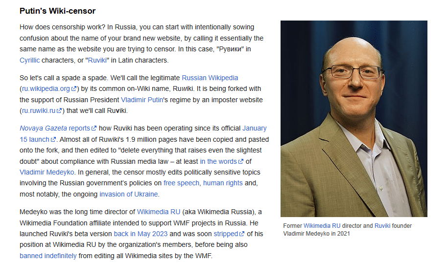Ruviki: Russlands Antwort auf Wikipedia und die Folgen – mimikama.org Screenshot (Ausschnitt) von Wikipedia:Wikipedia Signpost/