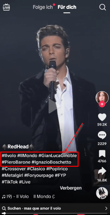 Fake: Das sind nicht die Söhne der berühmten Tenöre Domingo, Carreras und Pavarotti. – mimikama.org Screenshot: TikTok (Quelle: TikTok / _redhead_89)