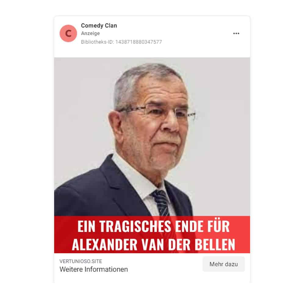 Fake-Werbung mit: Alexander Van der Bellen (Bundespräsident von Österreich)