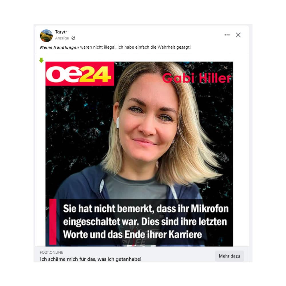 Fake-Werbung mit: Gabi Hiller (Radiomoderatorin und Fernsehmoderatorin)