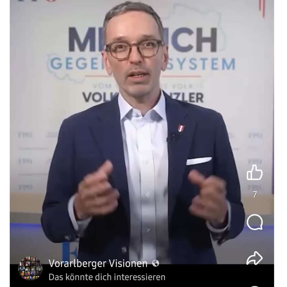Deppfake-Werbung mit: Herbert Kickl (Politiker, ehemaliger Innenminister und Vorsitzender der FPÖ)