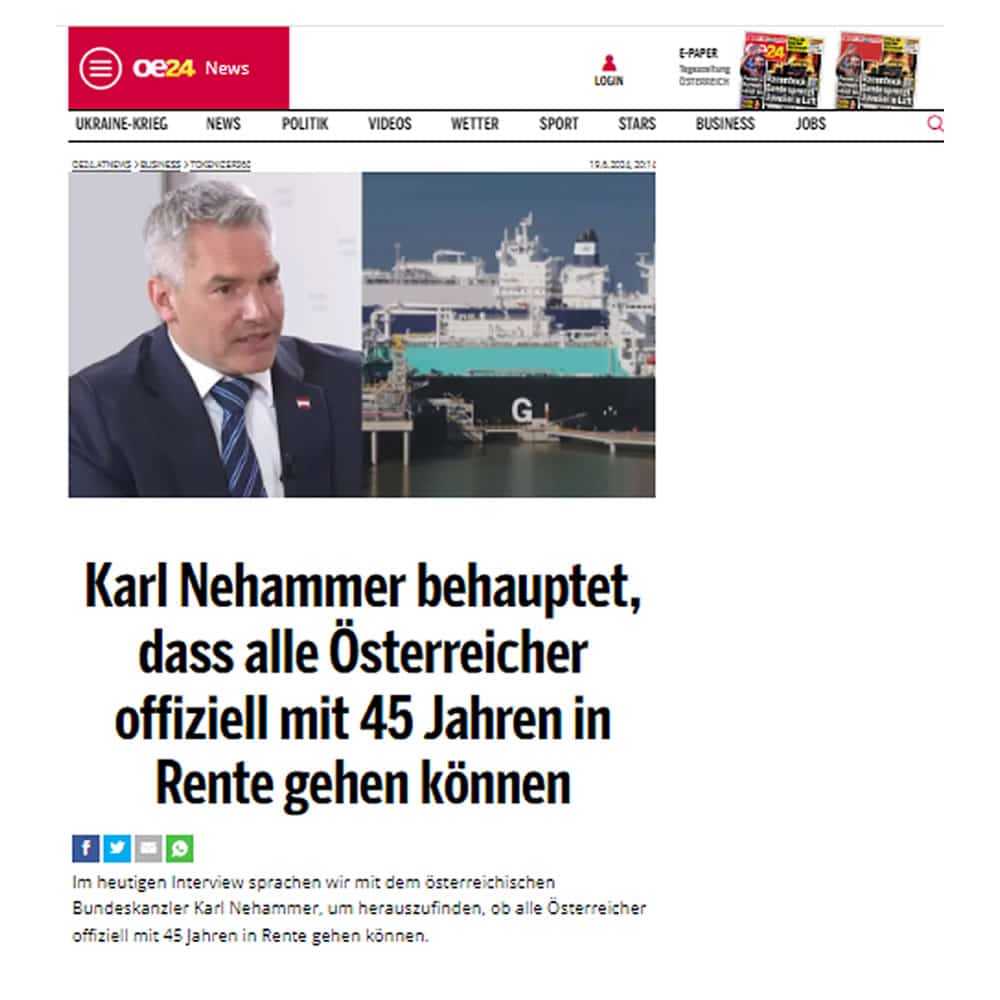 Fake-Webseite mit: Karl Nehammer (Bundeskanzler von Österreich)