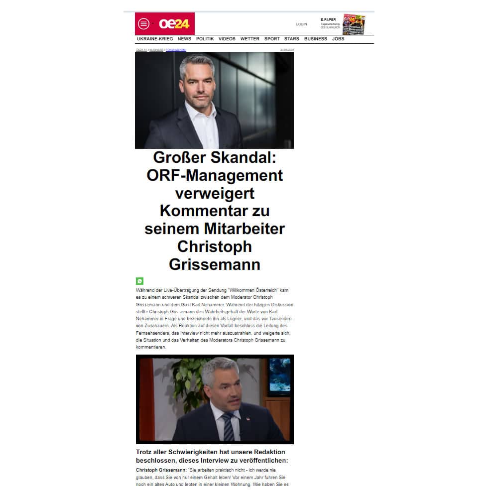 Fake-Webseite mit: Karl Nehammer (Bundeskanzler von Österreich)
