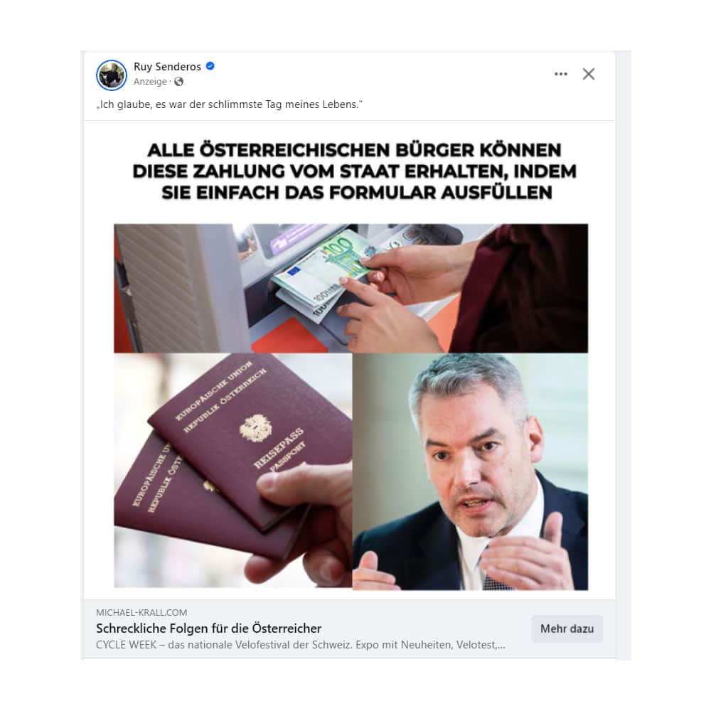 Fake-Werbung mit: Karl Nehammer (Bundeskanzler von Österreich)