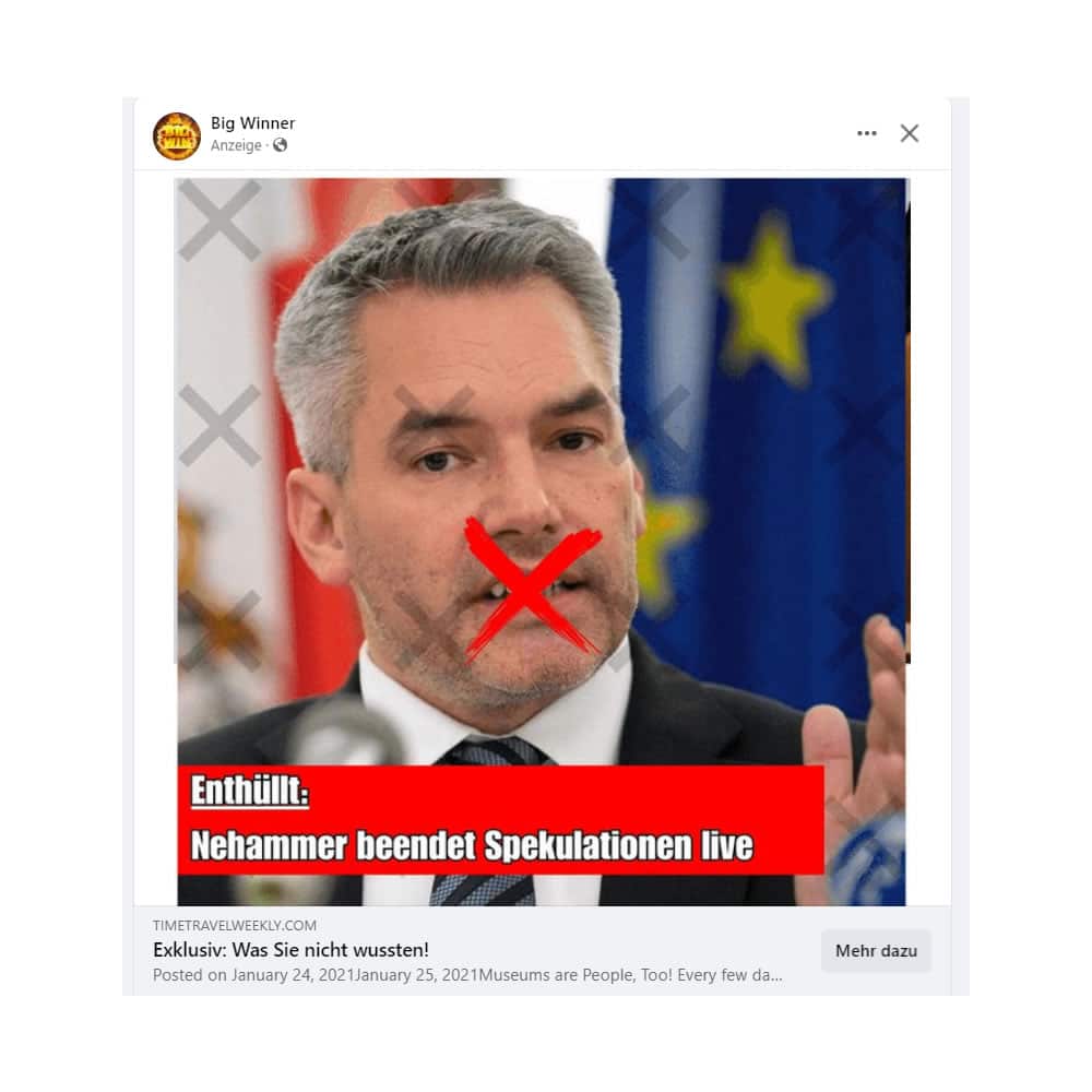 Fake-Werbung mit: Karl Nehammer (Bundeskanzler von Österreich)