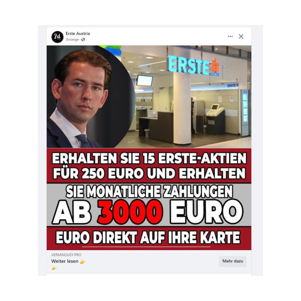 Fake-Werbung mit: Sebastian Kurz (ehemaliger österreichischer Bundeskanzler)