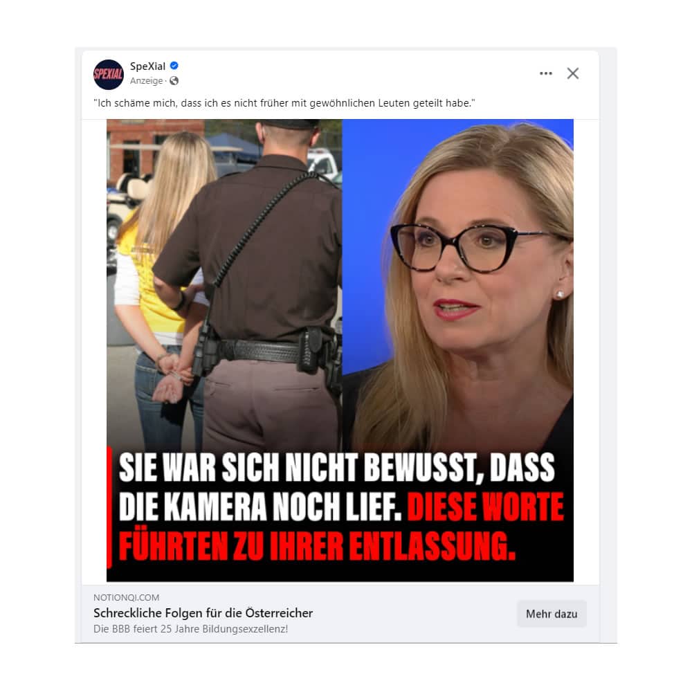 Fake-Werbung mit: Christa Kummer (Meteorologin und Wettermoderatorin im ORF)