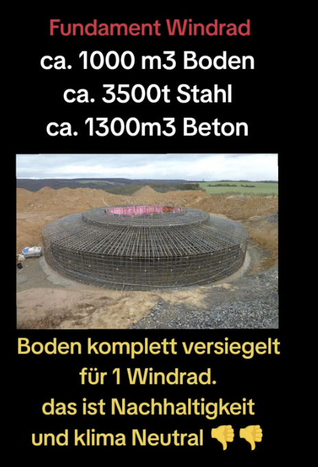 Falsche Zahlen: Für das Fundament einer Windenergieanlage werden 100 bis 200 Tonnen Stahl benötigt – mimikama.org Falsche Zahlen: Für das Fundament einer Windenergieanlage werden 100 bis 200 Tonnen Stahl benötigt - Screenshot der Behauptung aus den sozialen Medien