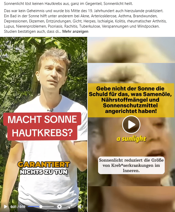 UV-Strahlen und Hautkrebs: Fakten und Risiken – mimikama.org UV-Strahlen und Hautkrebs: Fakten und Risiken - Screenshot aus den sozialen Medien