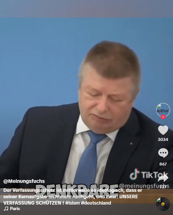 Kontext ist entscheidend: Verfassungsschutzchef Haldenwang über Meinungsfreiheit und Gewaltaufrufe – mimikama.org Screenshot von dem fraglichen TikTok-Video (hier archiviert); Verfassungsschutz-Chef Thomas Haldenwang bei einer Pressekonferenz über Meinungsfreiheit und Gewaltaufrufe