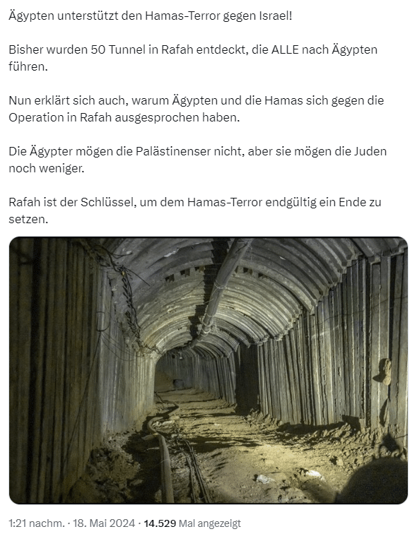 Ein kursierendes Foto zeigt keinen Tunnel zwischen Gaza und Ägypten – mimikama.org Ein Tunnel im Norden des Gazastreifens, der fälschlicherweise als Verbindung zwischen Gaza und Ägypten dargestellt wird.