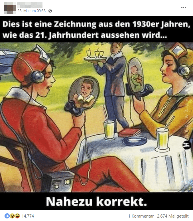 Videotelefonie: Zukunftsvisionen aus den 1930er Jahren – mimikama.org Screenshot Facebook