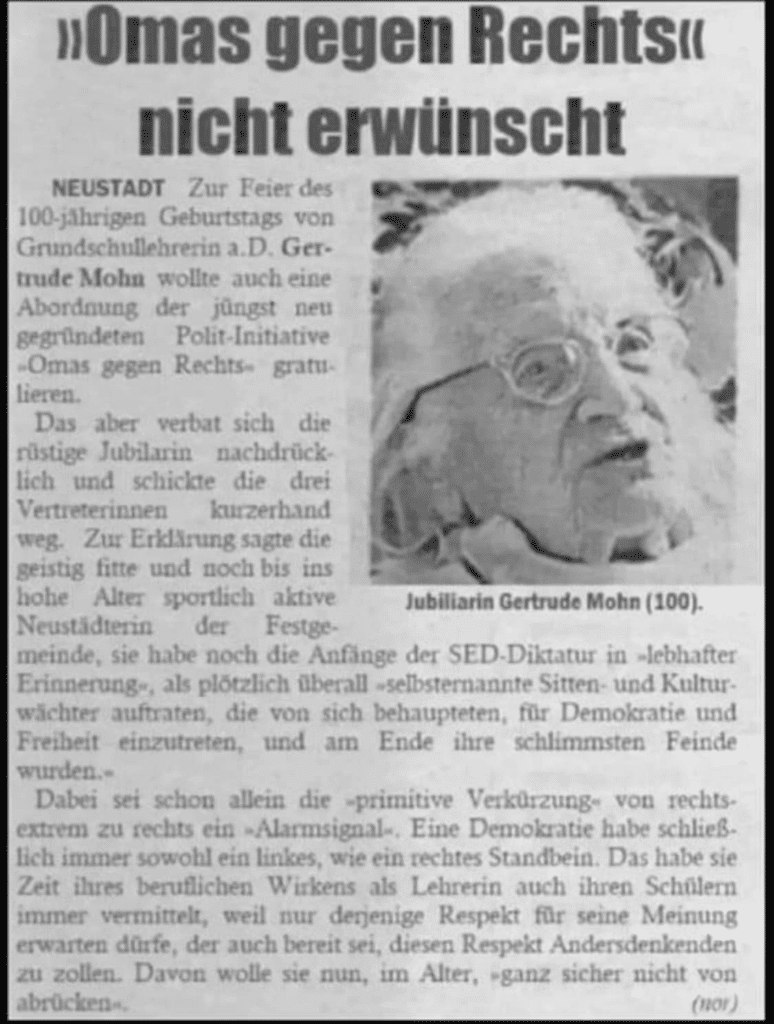 Zeitungsartikel zu unerwünschten «Omas gegen Rechts» ist gefälscht – mimikama.org Screenshot Facebook (hier archiviert)