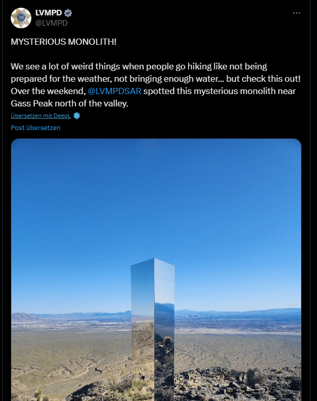 Mysteriöser Monolith auf Wanderweg nahe Las Vegas entdeckt – mimikama.org Mysteriöser Monolith auf Wanderweg nahe Las Vegas entdeckt – mimikama.org
