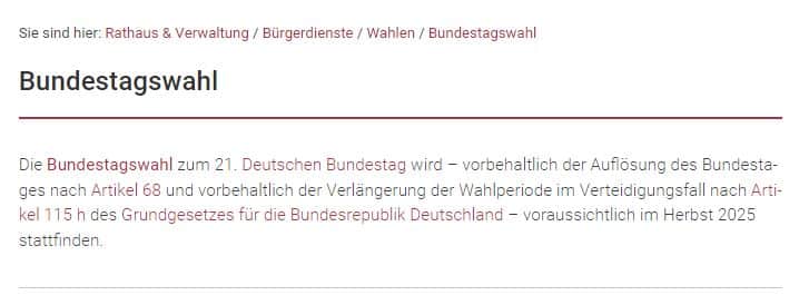 Keine Bundestagswahl im Kriegsfall? – mimikama.org Screenshot der Webseite der Stadt Hildesheim
