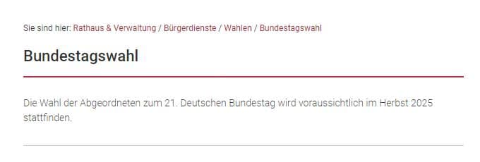Keine Bundestagswahl im Kriegsfall? – mimikama.org Screenshot der Webseite der Stadt Hildesheim nach 18. Juni 2024