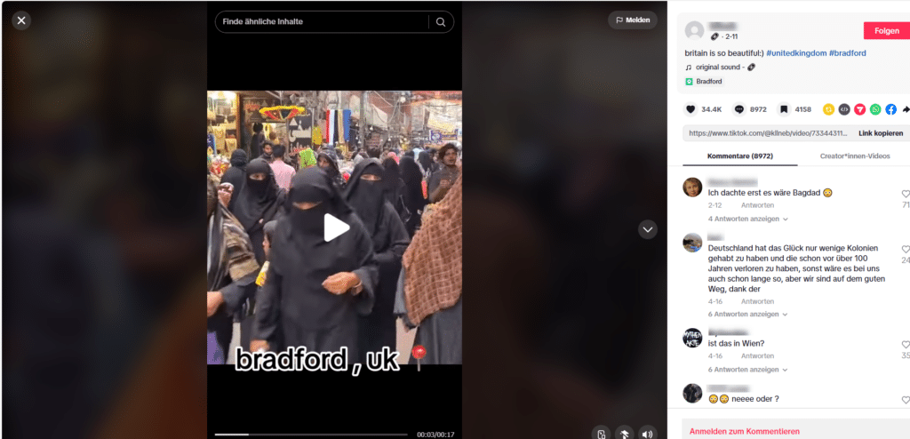 Wie Videos und künstliche Intelligenz genutzt werden, um Angst vor Migranten zu schüren – mimikama.org Screenshot auf TikTok (hier archiviert) mit falschen Kontext
