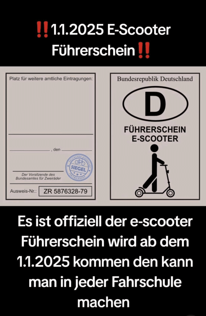 Kein Führerschein erforderlich: E-Scooter bleiben unkompliziert nutzbar – mimikama.org Screenshot der Behauptung auf Facebook (hier archiviert)