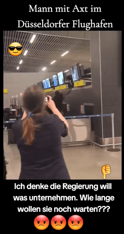 Screenshot: TikTok mit "Mann mit Axt im Düsseldorfer Flughafen"