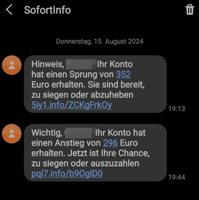 Warnung! Phishing-SMS von "SofortInfo"