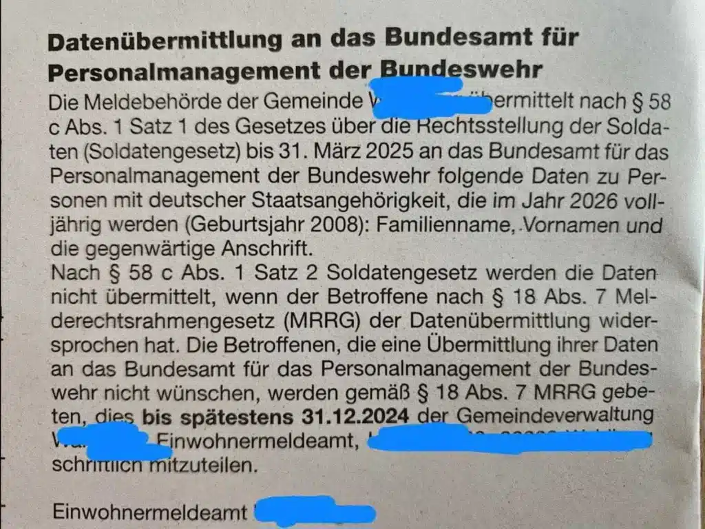 Datenübermittlung an die Bundeswehr: Panikmache oder Pflicht? – mimikama.org Datenübermittlung an die Bundeswehr: Panikmache oder Pflicht?