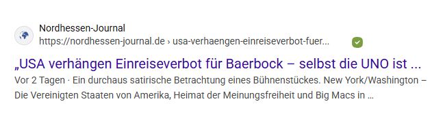 Annalena Baerbock: Nein, USA verhängten kein Einreiseverbot – mimikama.org (Screenshot Google-Suche)