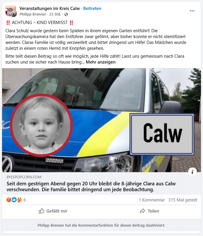 Warnungu: Fake-Kindesentführungen auf Facebook – wie aus gestohlenen Konten neue Betrugswellen entstehen – mimikama.org
