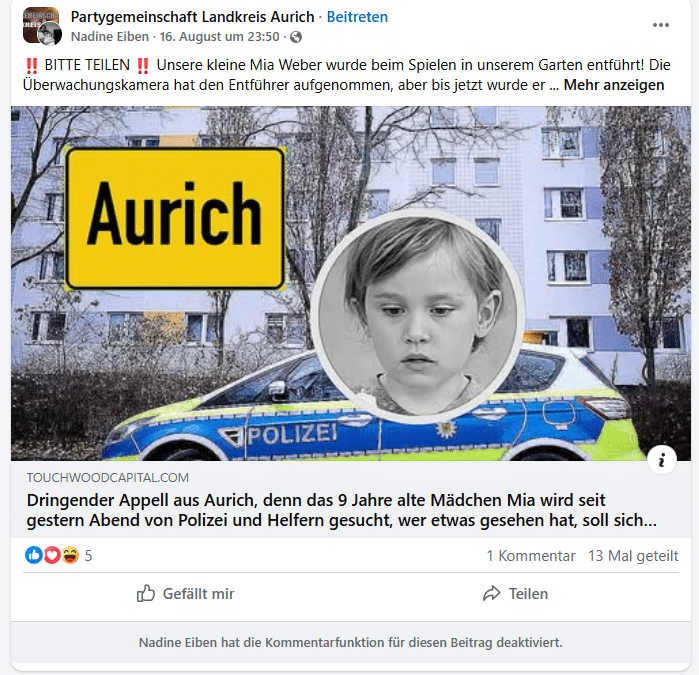 Warnungu: Fake-Kindesentführungen auf Facebook – wie aus gestohlenen Konten neue Betrugswellen entstehen – mimikama.org