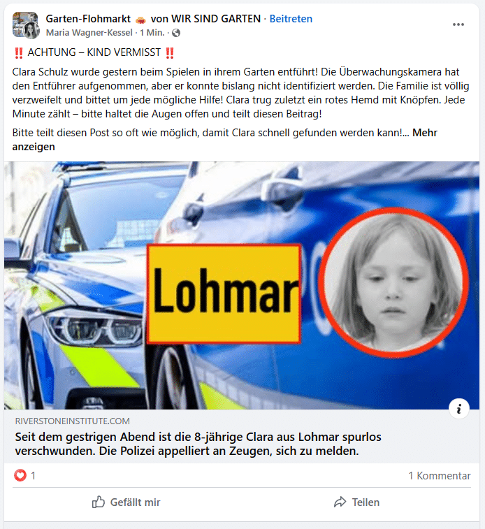Warnungu: Fake-Kindesentführungen auf Facebook – wie aus gestohlenen Konten neue Betrugswellen entstehen – mimikama.org