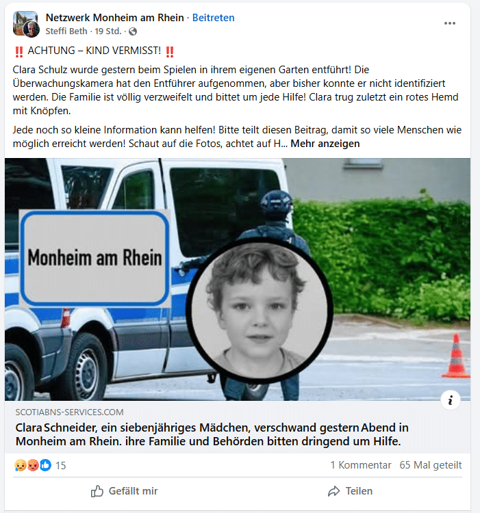 Warnungu: Fake-Kindesentführungen auf Facebook – wie aus gestohlenen Konten neue Betrugswellen entstehen – mimikama.org